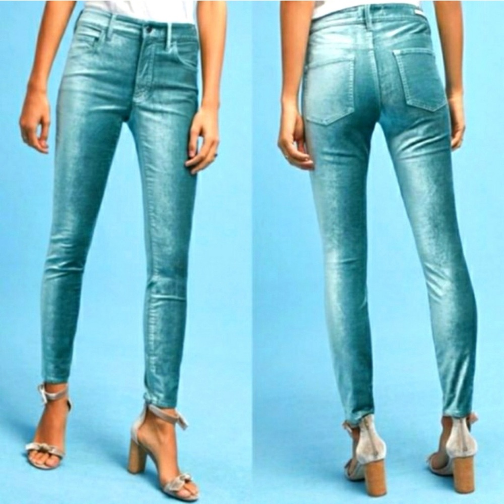 Anthropologie Pilcro Velvet High Rise Skinny Size 26 Blue light Turquoise